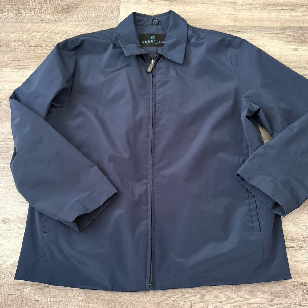 Kenneth Cole Reaction Windbreaker Jacket Mens Sz Large Blue Lined Full Zip